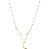 Crescent & Star Charm Layered Necklace In 14k Yellow Gold - Metallic - Moon & Meadow Necklaces