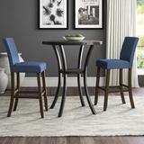 Winston Porter Carliana 2 - Person Bar Height Rubberwood Solid Wood Dining Set Wood/Metal/Upholstered Chairs in Blue | Wayfair