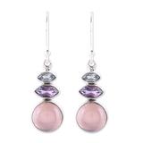 'Multi-Gemstone Dangle Earrings in Pink from India'
