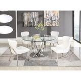 Kitchen Table - Orren Ellis Wilder 5 Piece Dining Set, Upholstered Chairs/Glass/Metal in Silver/White/Clear, Size Small (Seats up to 4)