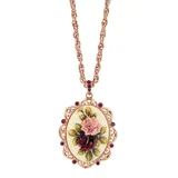 1928 Flower & Simulated Crystal Oval Pendant Necklace, Women's, Purple