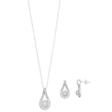 "Sterling Silver Pearl Teardrop Earring & Pendant Necklace Set, Women's, Size: 18"", White"