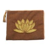 God's Grace in Tan,'Floral Embellished Jute Coin Purse in Tan from Java'