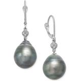 Cultured Black Tahitian Pearl (12mm) And Diamond Accent Drop Earrings In 14k White Gold - White - Macy's Earrings