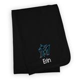 Infant Black Miami Marlins Personalized Blanket