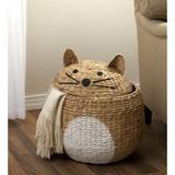 Wind & Weather Woven Cat Shaped Storage Basket Wicker in Black/Brown/White, Size 15.75 H x 15.75 W x 15.75 D in | Wayfair FN9367