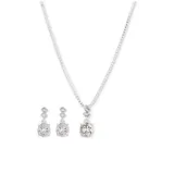 Nine West Silver-Tone Crystal Earring Pendant Necklace Boxed Set, White