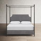Birch Lane™ Musica Low Profile Canopy Bed Wood & /Upholstered/Metal & /Metal/Cotton in Brown/Gray/White | Wayfair 3522CC94AA9C4745BF261CDBF8D935EB