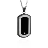 Belk & Co Men's Stainless Steel Black Resin And Cubic Zirconia Dog Tag Pendant