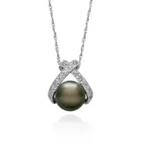 Belk & Co Sterling Silver Tahitian Black Pearl And Diamond Pendant, 18 In