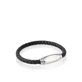 Belk & Co Men's Stainless Steel Black Leather Bracelet