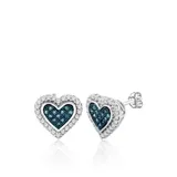 Belk & Co 3/8 Ct. T.w. Blue And White Diamond Heart Shape Stud Earrings In 10K White Gold