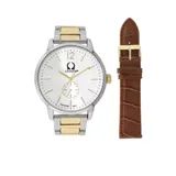 Legion Men's Two-Tone Bracelet And Brown Leather Watch Set