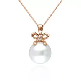 Belk & Co 10 Rose Gold Cultured Freshwater Pearl And Diamond Bow Pendant, White