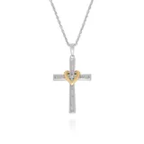 Belk & Co 0.10 Ct. T.w. Diamond Cross/heart Pendant In Sterling Silver & 10K Yellow Gold, Gray, 18 In