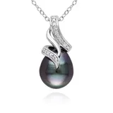 Belk & Co Sterling Silver Black Tahitian Pearl And Diamond Pendant