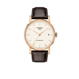 Tissot 000 Men's Rose Gold Tone Stainless Steel Swiss Automatic Every Time Swissmatic Dark Brown Leather Strap Watch