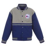 Youth JH Design Royal/Gray Philadelphia 76ers Poly-Twill Full-Snap Jacket