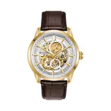 Bulova Men's Leather Automatic Skeleton Watch - 97A138, Brown