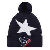 Youth New Era Navy Houston Texans Logo Whiz Cuffed Knit Hat with Pom