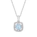 Belk & Co 1 Ct. T.w. Sky-Blue Topaz And 0.1 Ct. T.w. Diamond Floating Halo Pendant With Chain In 10K White Gold, Blue