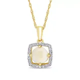 Belk & Co 5/8 Ct. T.w. Opal And 1/10 Ct. T.w. Diamond Floating Halo Pendant Necklace With Chain In 10K Yellow Gold