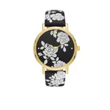 kate spade new york® Women's Gold-Tone Metro Floral Black Leather Watch