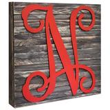 aMonogram Art Unlimited Vine Script Mounted on Rustic Wooden Board Wall Decor Wood in Brown/Red, Size 12.0 H x 12.0 W x 1.75 D in | Wayfair