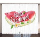 Brayden Studio® Reina Watercolor Hello Summer Motivational Quote w/ Fresh Watermelon & Poppies Picture Graphic Print in Brown, Size 96.0 H in