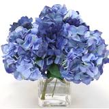 One Allium Way® Hydrangeas Floral Arrangement in Decorative Pot Polysilk in Blue, Size 12.0 H x 12.0 W x 12.0 D in | Wayfair