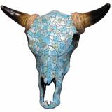 De Leon Collections Polyresin Tile Mosaic Faux Bull Skull Hanging Wall Decor in Blue, Size 11.5 H x 10.5 W x 3.75 D in | Wayfair 12428