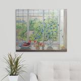 Fleur De Lis Living Yonkers Cornflowers & Kitchen Garden' by Timothy Easton Painting Print Metal in Brown/Green, Size 28.0 H x 32.0 W x 1.0 D in