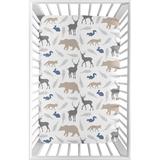 Sweet Jojo Designs Woodland Animals Fitted Mini Crib Sheet Polyester in Gray/White, Size 5.0 H x 28.0 W x 52.0 D in | Wayfair