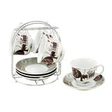 Lorren Home Trends Coffee Mug & Saucer on Metal Stand Porcelain/Ceramic in Black/Brown/Gray, Size 2.75 H in | Wayfair 230-120