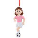 The Holiday Aisle® Soccer Girl Personalized Hanging Figurine Ornament in Brown/Pink, Size 4.65 H x 4.5 W x 0.8 D in | Wayfair