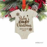 The Holiday Aisle® Baby's First Christmas Shaped Ornament w/ Gift Bag Wood in Brown, Size 4.1 H x 3.7 W in | Wayfair