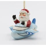 The Holiday Aisle® Santa Driving a Jet Airplane Hanging Figurine Ornament Ceramic/Porcelain in Blue/Red, Size 2.625 H x 3.5 W x 3.5 D in | Wayfair