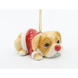 The Holiday Aisle® Puppy Wearing Sweater Hanging Figurine Ornament Ceramic/Porcelain in Red/Yellow, Size 1.25 H x 2.0 W x 3.125 D in | Wayfair