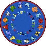 "ABC Animals (Hebrew Alphabet) Kids Rug in Blue (7'7"" Round) - Joy Carpets 1566E-01"
