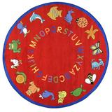 "ABC Animals Kids Rug in Red (7'7"" Round) - Joy Carpets 1449E-02"