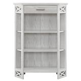 Weathered White Mantel Height 3-Shelf Corner Bookcase with Drawer Storage - Leick Home 85263