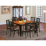 August Grove® Pilcher 9 Piece Butterfly Leaf Rubber Solid Wood Dining Set Wood/Upholstered Chairs in Black/Brown, Size 30.0 H in | Wayfair