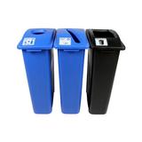 Busch Systems Waste Watcher® Paper, Cans & Bottles Slot Circle Triple 69 Gallon 3 Piece Recycling Bin Set Plastic in Blue/Black | Wayfair 101063
