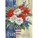 Toland Home Garden Patriotic Bouquet 2-Sided Polyester 40 x 28 in. House Flag in Blue/Brown/Red, Size 40.0 H x 28.0 W in | Wayfair 109591
