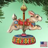 The Holiday Aisle® Carousel Bunny Shaped Wood Ornament Wood in Blue/Brown/Red, Size 5.0 H x 5.0 W x 1.0 D in | Wayfair