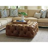 Tommy Bahama Home Los Altos 41.5" Tufted Square Cocktail Ottoman Wood/Fabric/Genuine Leather in Brown, Size 18.0 H x 42.0 W x 42.0 D in | Wayfair