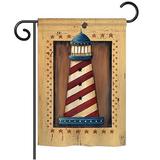 Breeze Decor Patriotic Lighthouse Coastal 2-Sided Polyester Garden Flag Metal in Blue/Brown/Red, Size 40.0 H x 28.0 W in | Wayfair