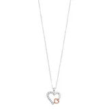 "Two Tone 10k Rose Gold Over Silver White Topaz Dual Heart Pendant, Women's, Size: 18"""