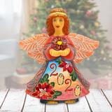 The Holiday Aisle® Christmas Tree Dated Prosperity Angel Hanging Figurine Ornament Wood in Brown/Orange/Red, Size 5.0 H x 5.0 W x 1.0 D in | Wayfair