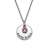 Limoges Kids Jewelry Girls' Necklaces SILVER - Birthstone & Cubic Zirconia Engraved Personalized Pendant Necklace